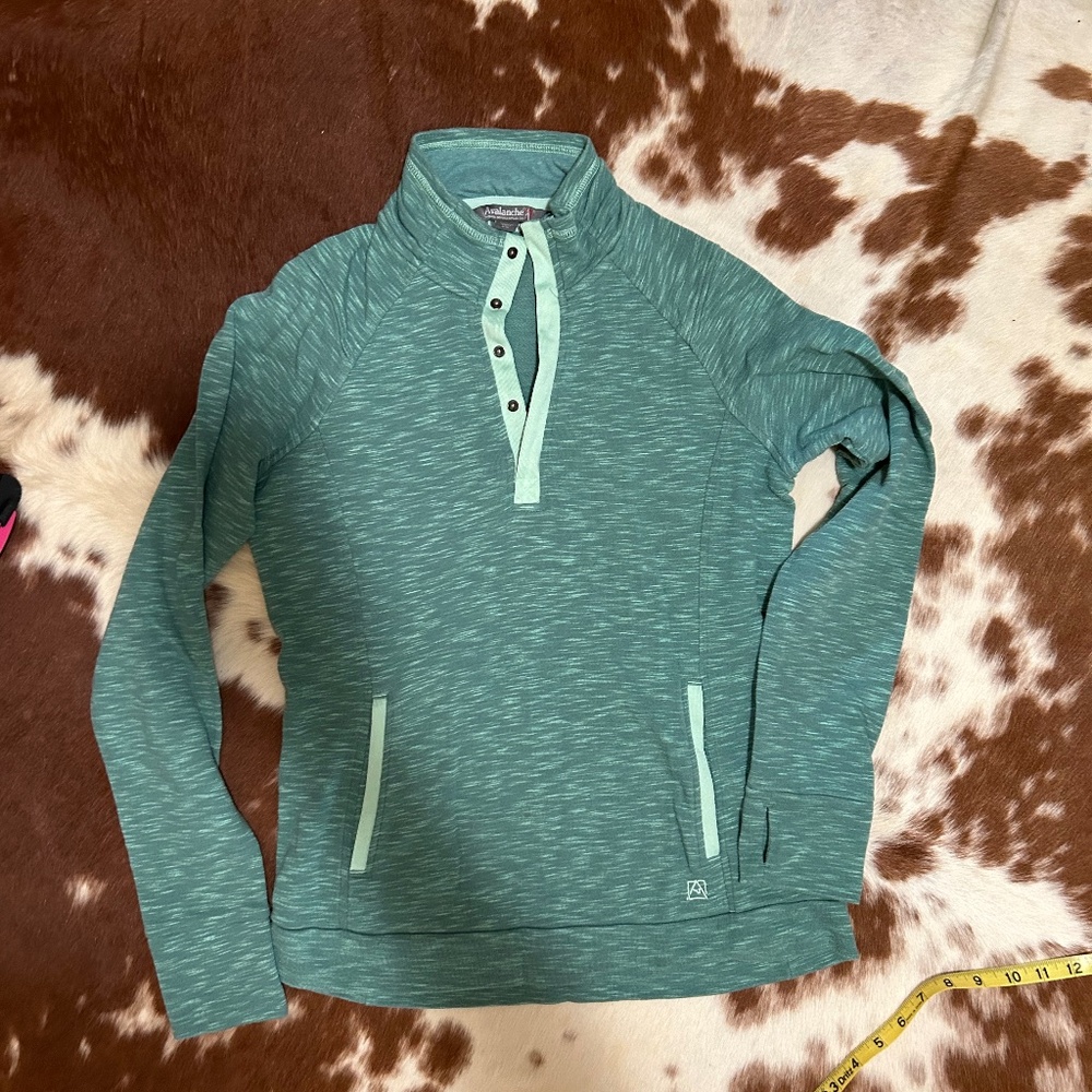 Avalanche Women's 1/3 Snap Up Heathered Green Long Sleeve Top Size S/M